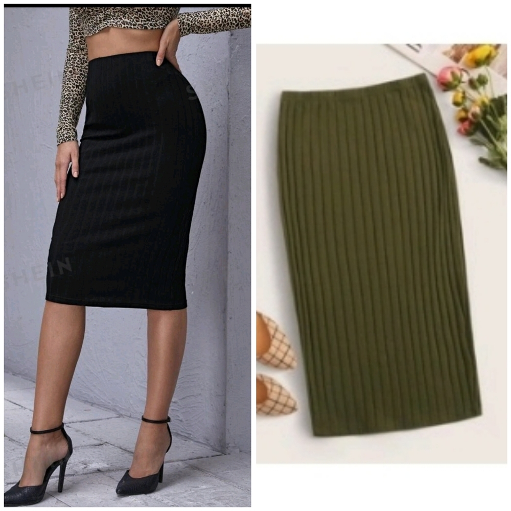 2 for 1 Olive Green and Black Pencil Skirts